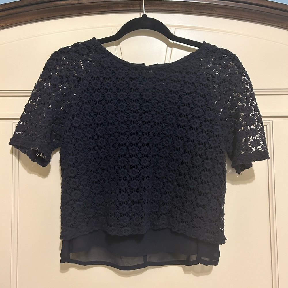 Navy Blue Lace Blouse